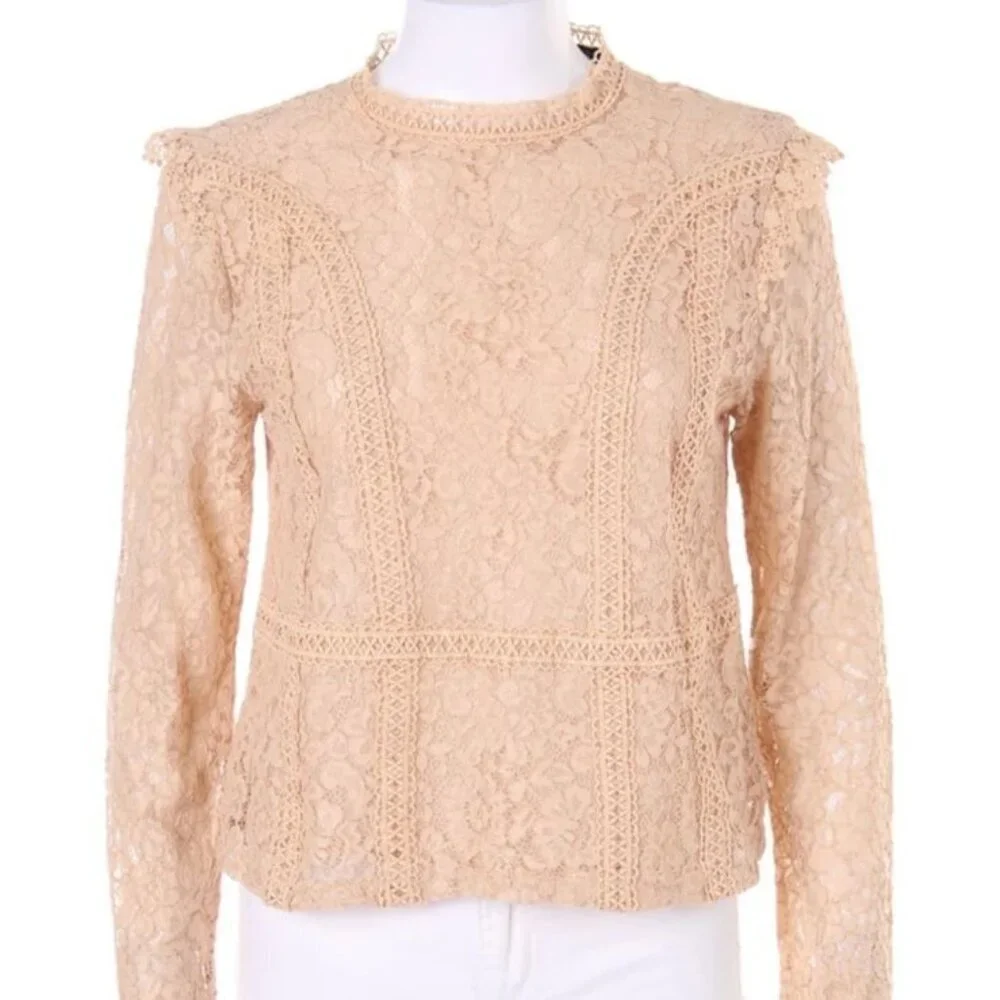 Zara long sleeve nude floral lace cropped top with zippered closure  | worn once